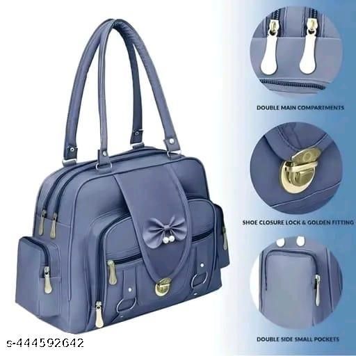 Blue Double Zipper Compartments With Side Small Pockets and Shoe Closure Lock Handbag