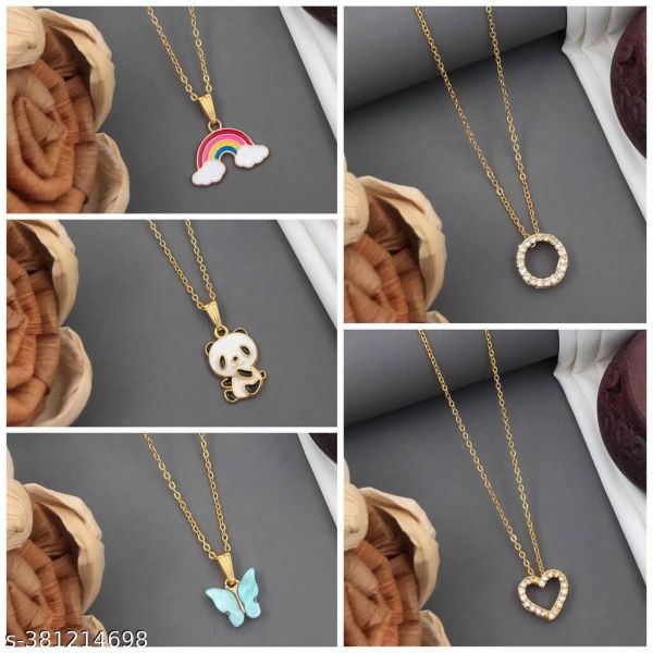 New Stylish & Fancy Exclusive Micro Gold Plated Combo Necklace Chain for Women and Girls Pack of 5
