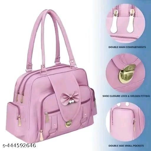 Pink Double Zipper Compartments With Side Small Pockets and Shoe Closure Lock Handbag