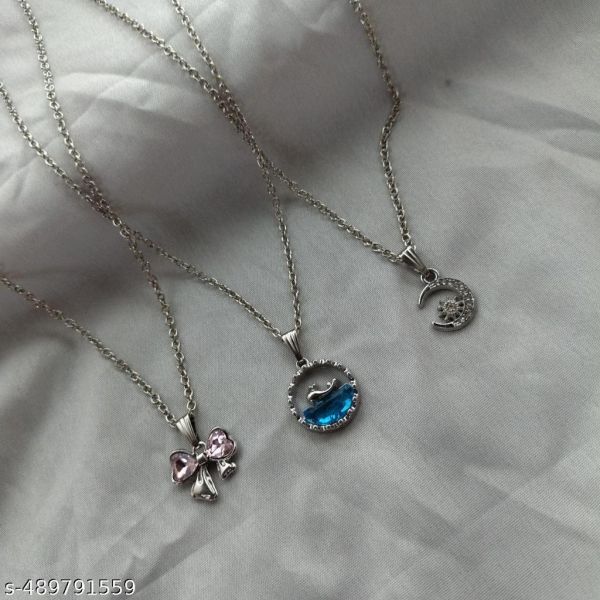 Premium Quality bow Ribbon Duck Moon Pendant Chain Pack of 3