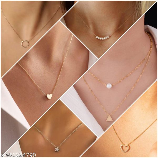 shimmering beautiful pack of 6 necklace combo for women and girls